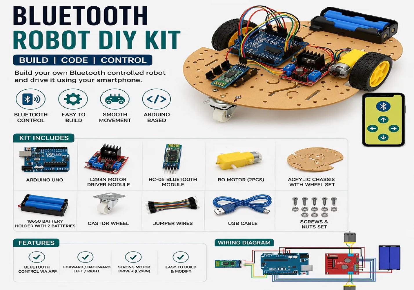 Bluetooth Robot DIY Kit with Arduino and Mobile Control